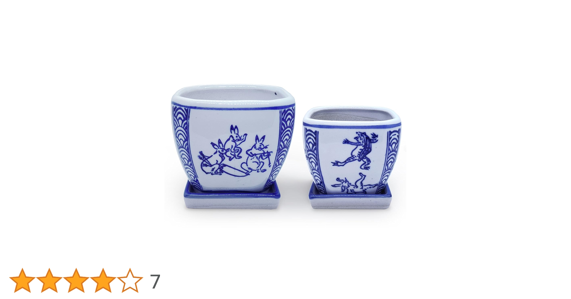 陶器鉢 2つセット 植木鉢 2点セット おしゃれ 陶器 和風 皿付き(波うさぎ)角鉢